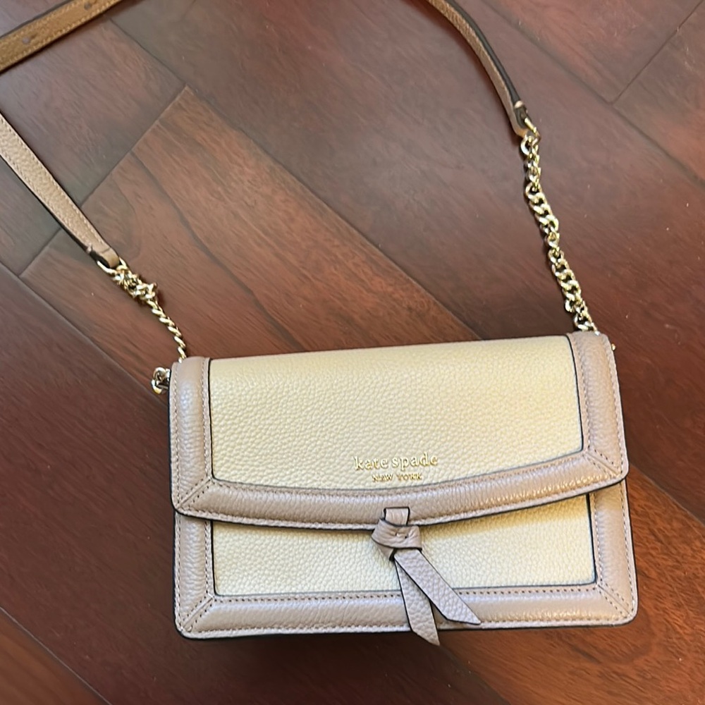 Kate Spade Cream and Tan Crossbody Bag with Tassel Detail